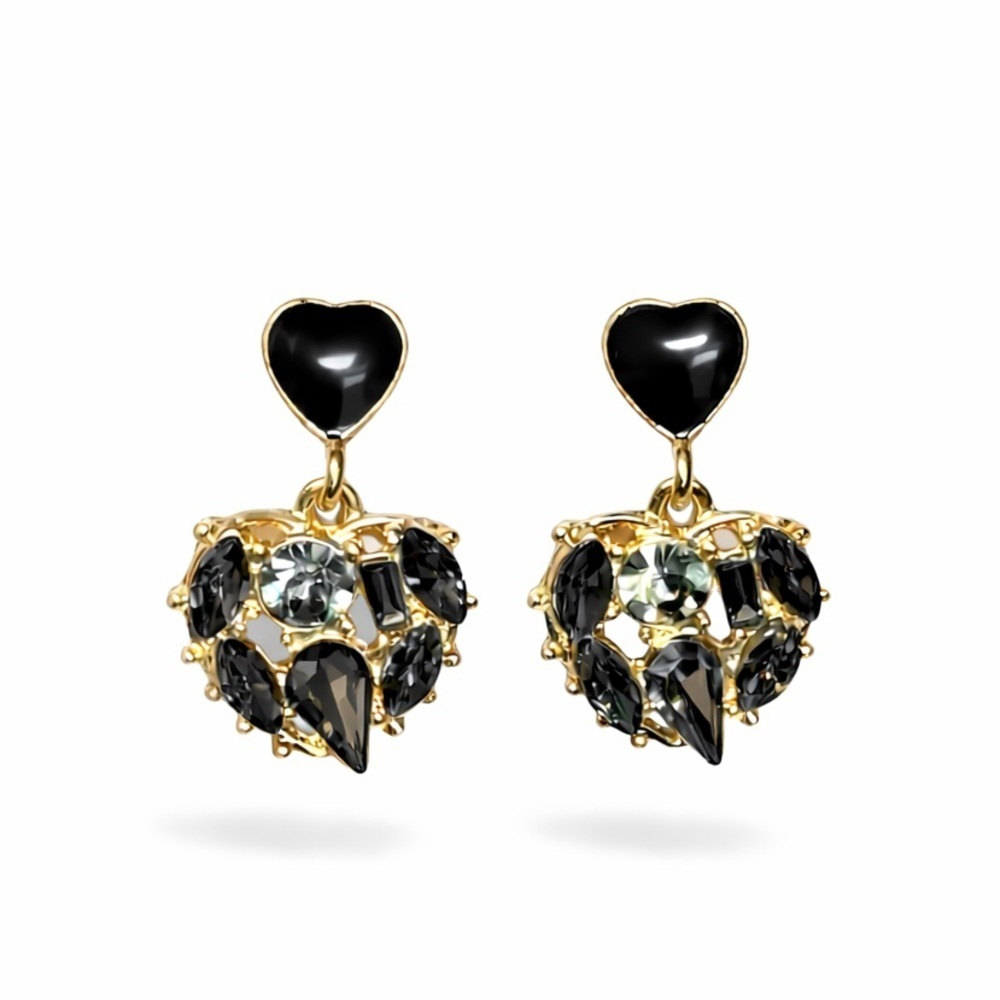 Elegant Black Heart Earrings